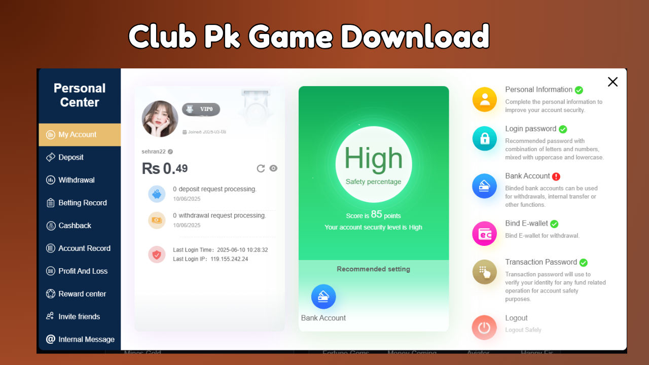  Club PK Account Setup